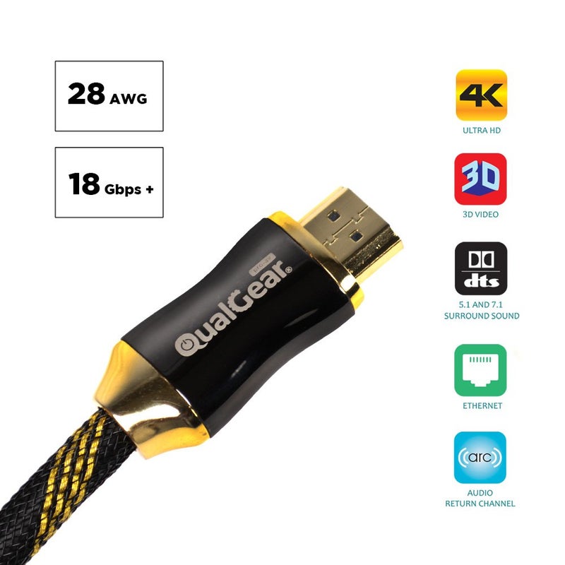QualGear 3 Feet-2 Pack HDMI Premium Certified 2.0 cable with 24K Gold Plated Contacts, Supports 4K Ultra HD, 3D, 18Gbps, Audio Return Channel, Ethernet (QG-PCBL-HD20-3FT-2PK) - Image 4